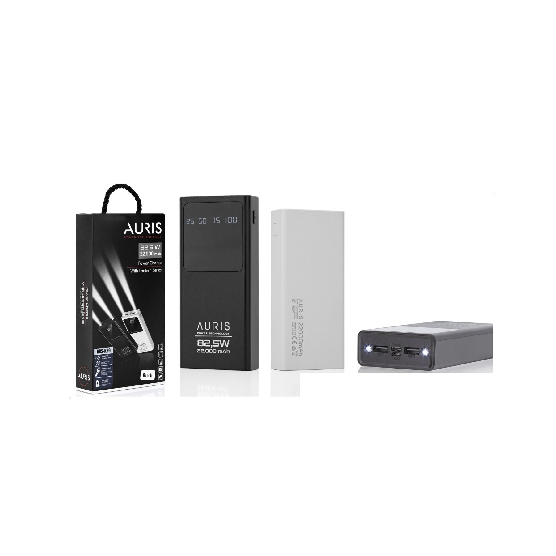 Auris 22000 mAh 82.5W Hızlı Şarj Powerbank LED Fenerli